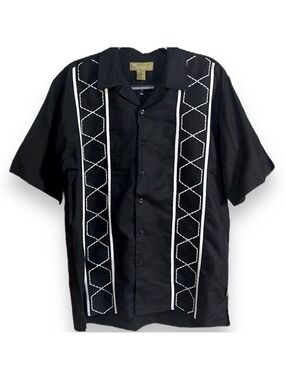 Cabana Black and White Linen Short Sleeve Button Down Men’s Size L, New w/ Tags